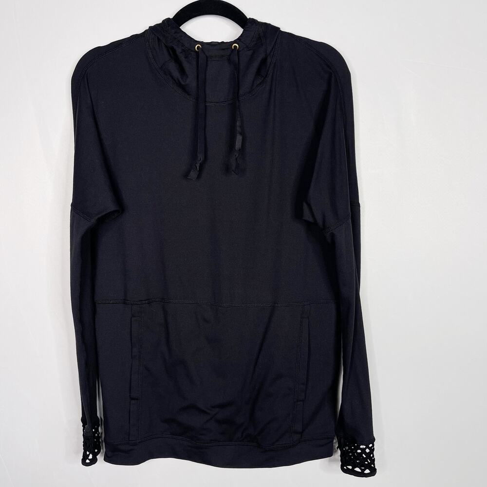 Alala Small Black Mesh Pieced Hoodie Long Sleeve Athleisure Sweatshirt Hood